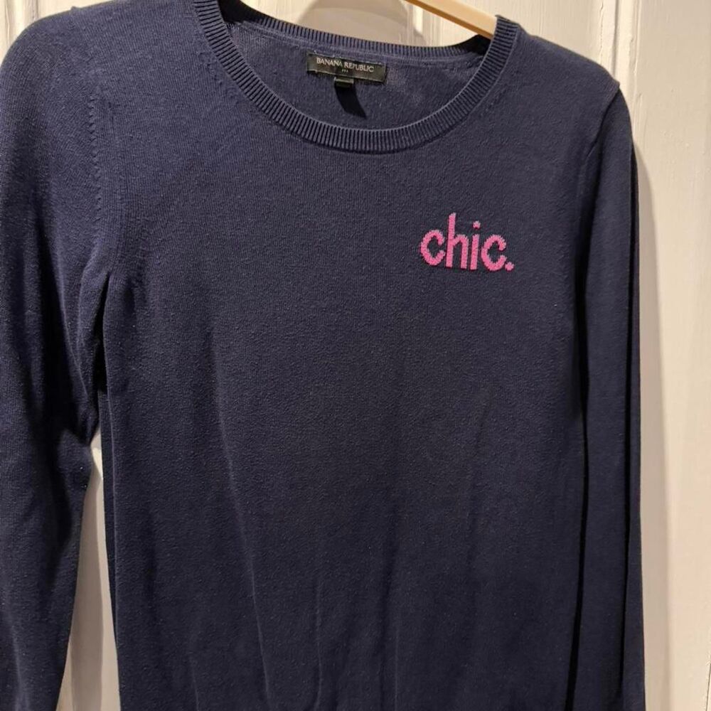 Banana Republic "Chic" Navy Blue Graphic Forever Sweater - Size M